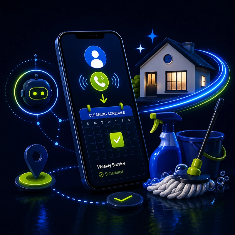 Professional cleaner mopping floors — FieldOps AI answers calls while you work